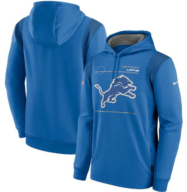 Men's Blue Detroit Lions 2021 Sideline Logo Performance Pullover Hoodie